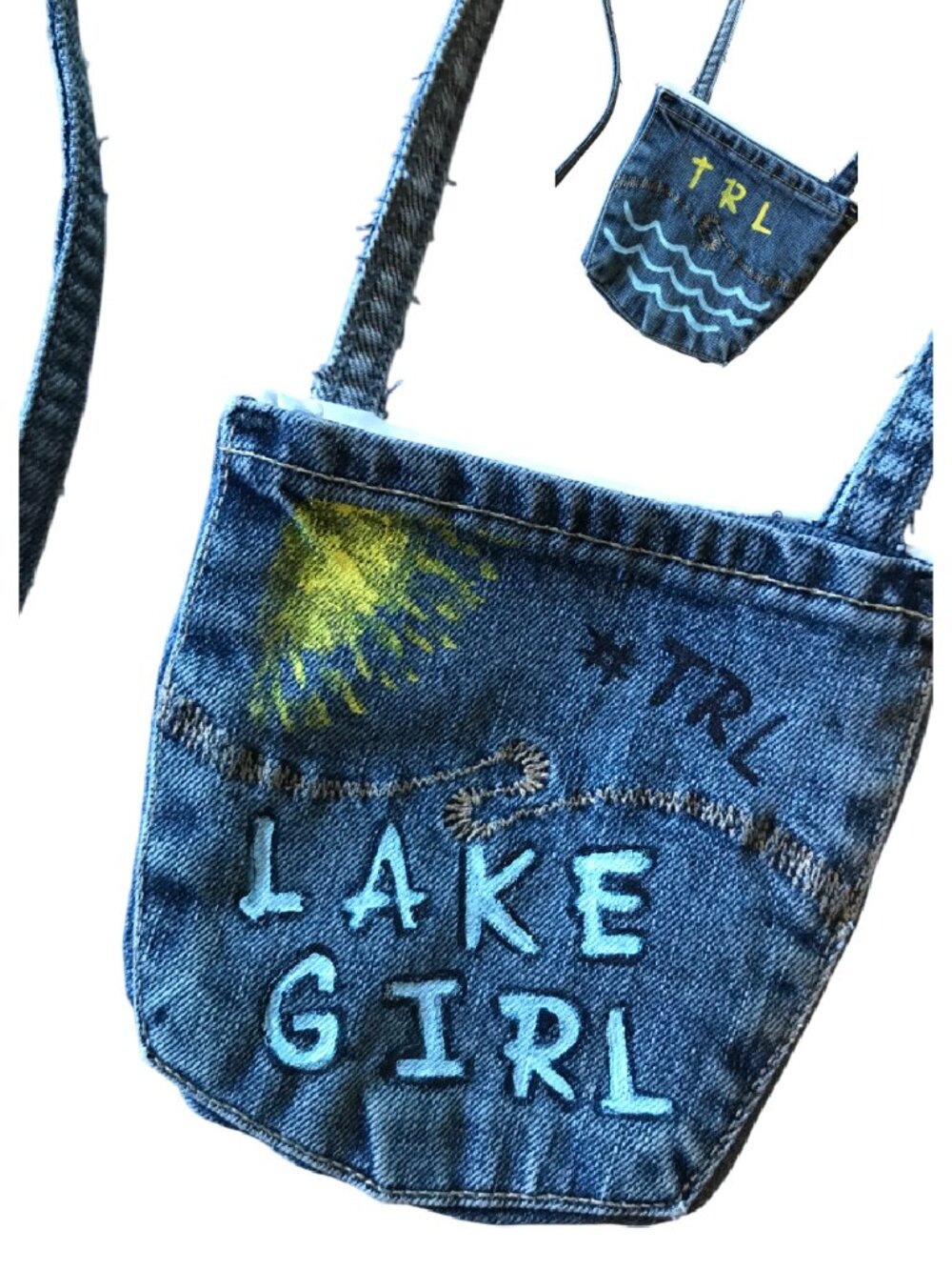 Table Rock Lake Crossbody Bag Recycled Denim Handmade Cell Phone Holder Pouch